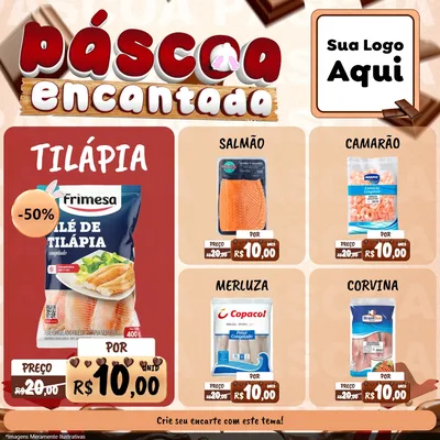 Modelo de Rede Social para Feed Facebook com o tema Páscoa Encantada para Peixaria