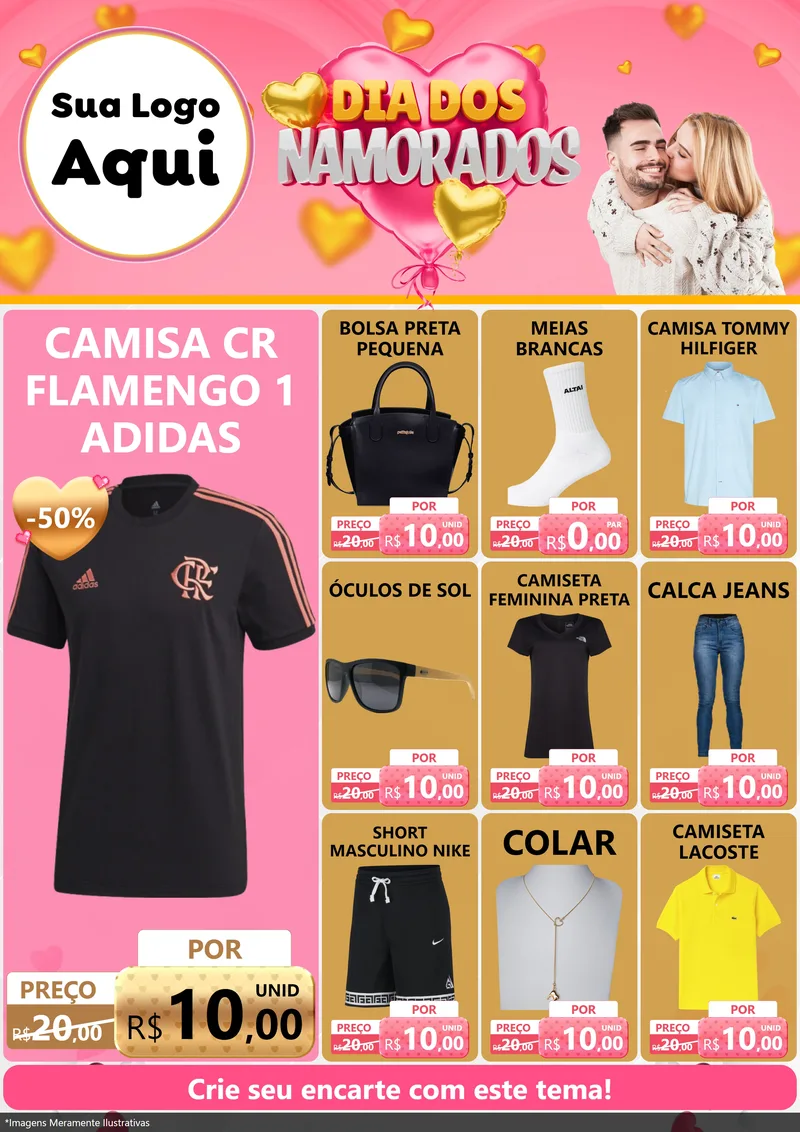 Modelo de Encarte para Encarte A4 Vertical com o tema Dia dos Namorados para Roupas e acessórios
