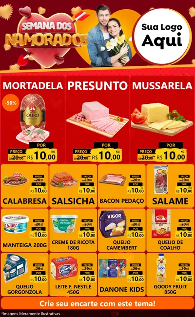Modelo de Encarte para Encarte Grande com o tema Semana dos Namorados para Frios e Laticínios