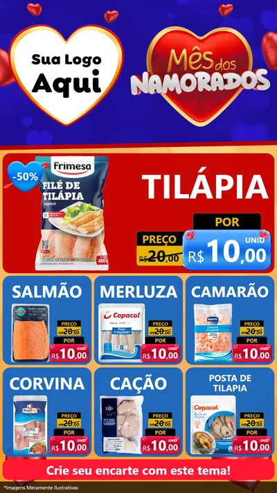 Modelo de Rede Social para Stories com o tema Mês dos Namorados para Peixaria