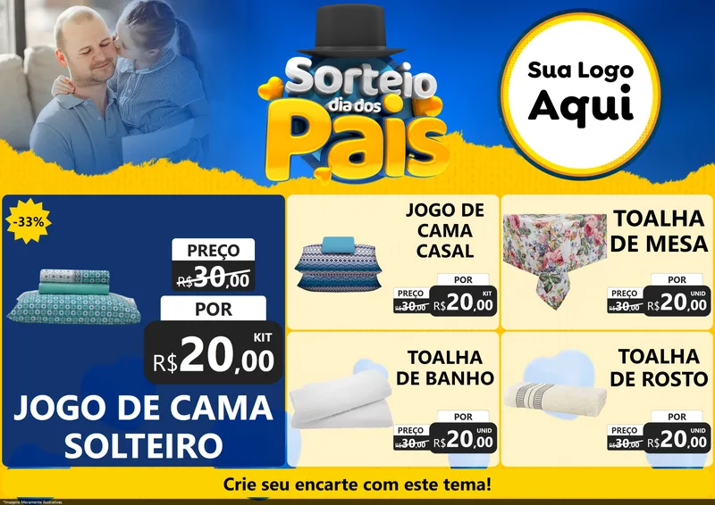Modelo de Encarte para Encarte A4 Horizontal com o tema Sorteio Dia Dos Pais para Cama, Mesa e Banho