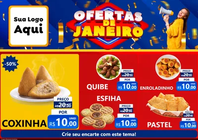 Modelo de Encarte para Encarte A4 Horizontal com o tema Ofertas de Janeiro para Salgadaria