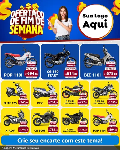 Modelo de Rede Social para Feed Instagram com o tema Ofertaço de Fim de Semana para Concessionaria de Motos