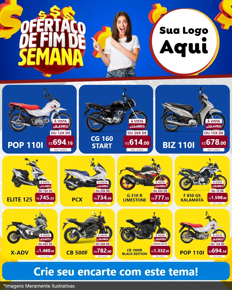 Modelo de Rede Social para Feed Instagram com o tema Ofertaço de Fim de Semana para Concessionaria de Motos