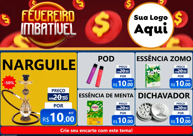 Modelo de Encarte para Encarte A4 Horizontal com o tema Fevereiro Imbatível para Tabacaria