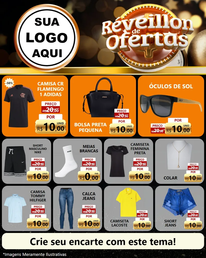 Modelo de Rede Social para Feed Instagram com o tema Réveillon de Ofertas para Roupas e acessórios