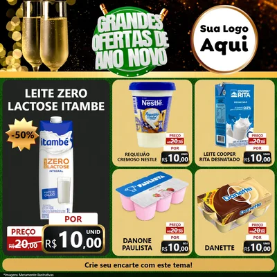 Modelo de Rede Social para Feed Facebook com o tema Grandes Ofertas de Ano Novo para Frios e Laticínios