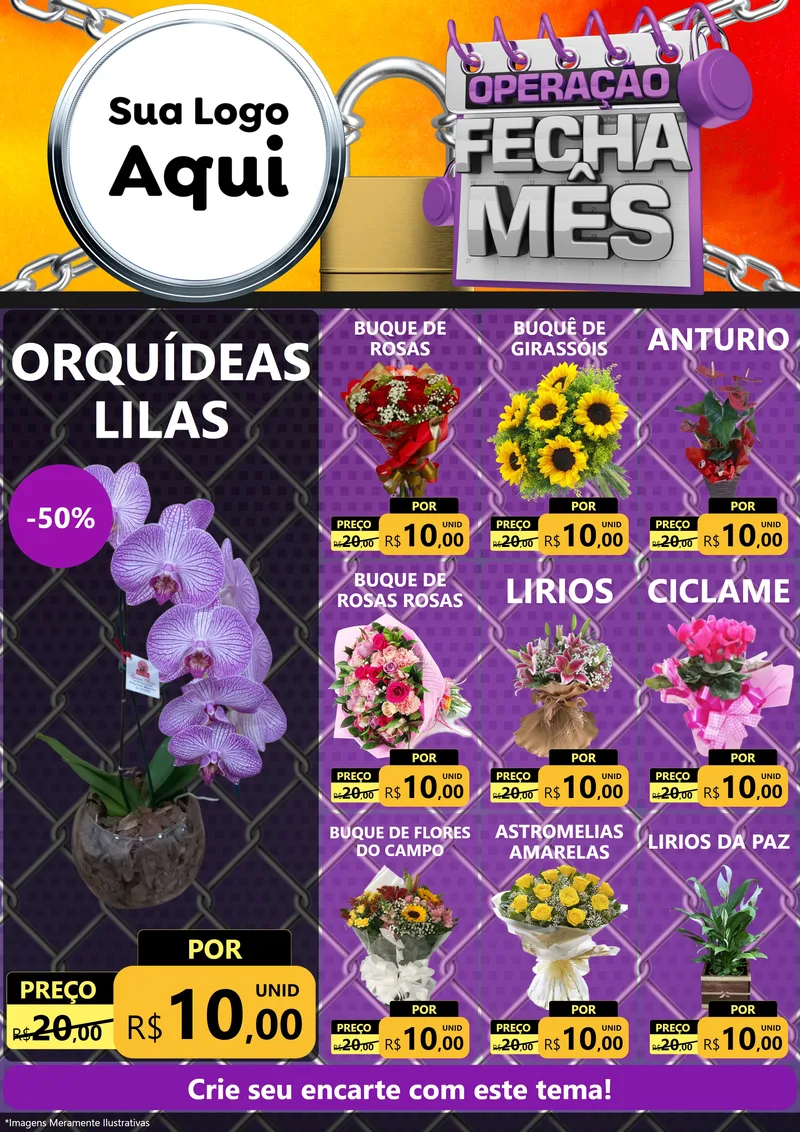 Modelo de Encarte para Encarte A4 Vertical com o tema Operação Fecha Mês para Floricultura e jardim