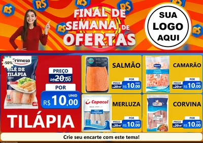 Modelo de Encarte para Encarte A4 Horizontal com o tema Final de Semana de Ofertas para Peixaria