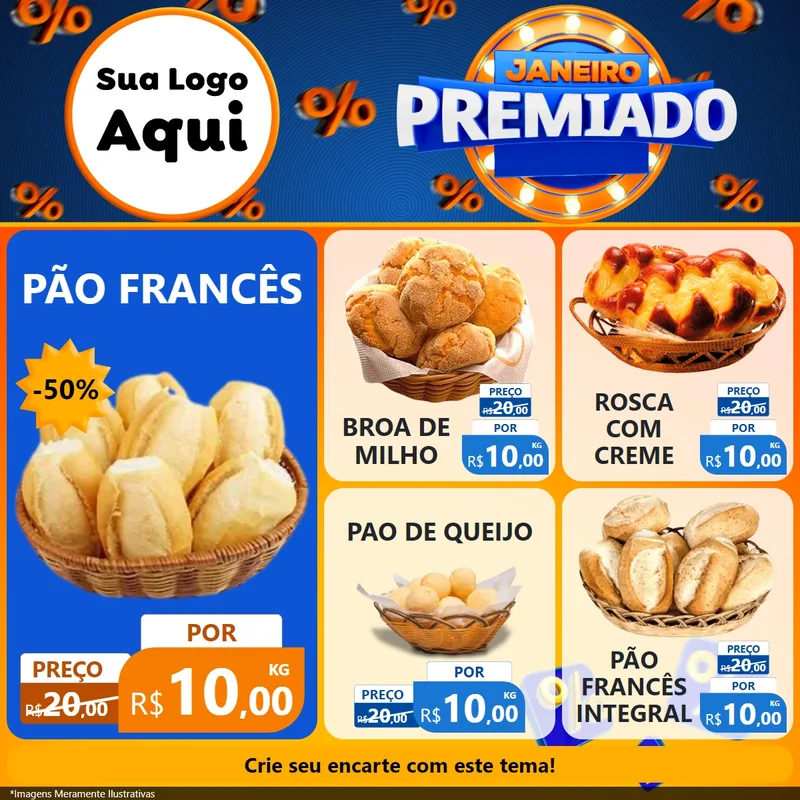 Modelo de Rede Social para Feed Facebook com o tema Janeiro Premiado para Padaria