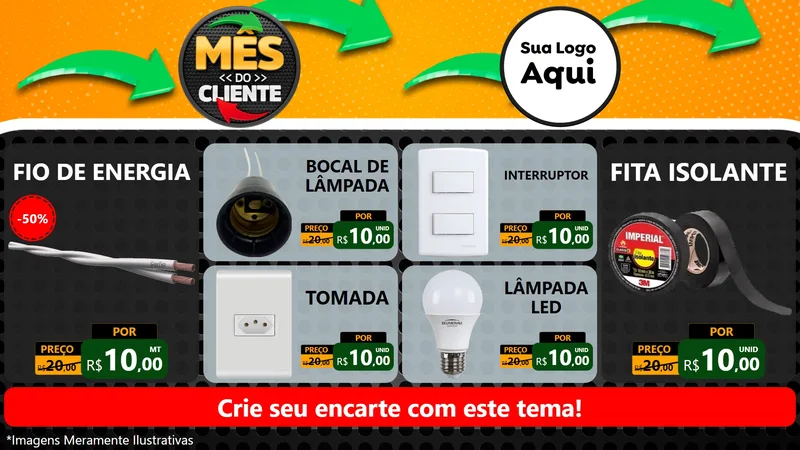 Modelo de TV para TV Horizontal com o tema Mês do Cliente para Materiais Elétricos