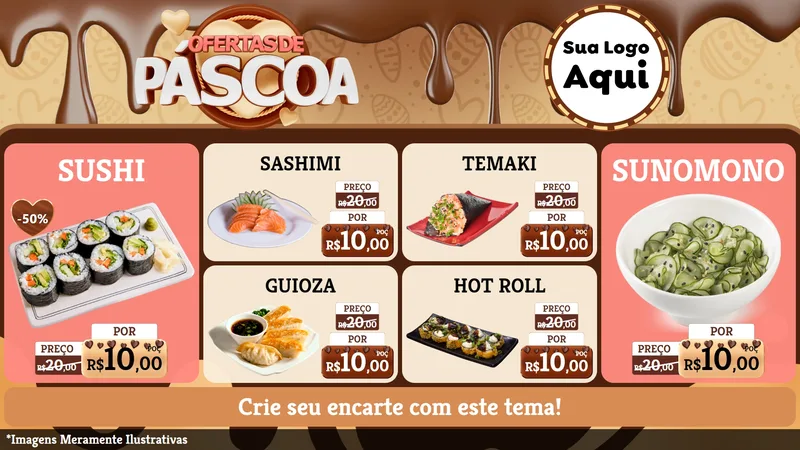 Modelo de TV para TV Horizontal com o tema Ofertas de Páscoa para Comida japonesa