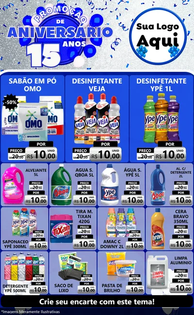 Modelo de Encarte para Encarte Grande com o tema Promoção de Aniversário - 15 Anos para Produtos de Limpeza
