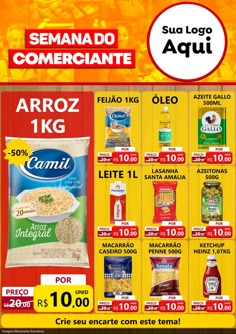 Modelo de Encarte para Encarte A4 Vertical com o tema Semana do Comerciante para Supermercado