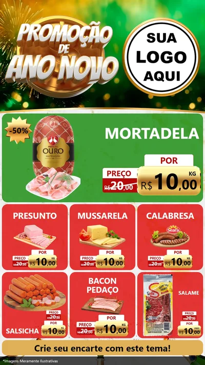 Modelo de Rede Social para Stories com o tema Promoção de Ano Novo para Frios e Laticínios