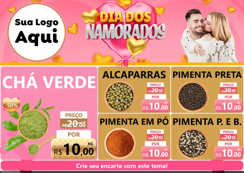 Modelo de Encarte para Encarte A4 Horizontal com o tema Dia dos Namorados para Produtos Naturais