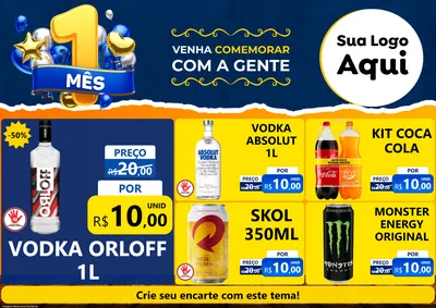 Modelo de Encarte para Encarte A4 Horizontal com o tema Um Mês de Aniversário para Distribuidora de bebidas