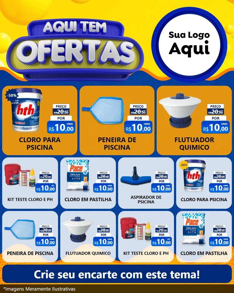Modelo de Rede Social para Feed Instagram com o tema Aqui Tem Ofertas para Produtos para Piscina