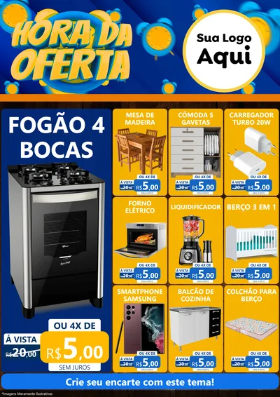 Modelo de Encarte para Encarte A4 Vertical com o tema Hora da Oferta para Móveis e Eletro