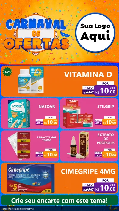 Modelo de TV para TV Vertical com o tema Carnaval de Ofertas para Farmácia