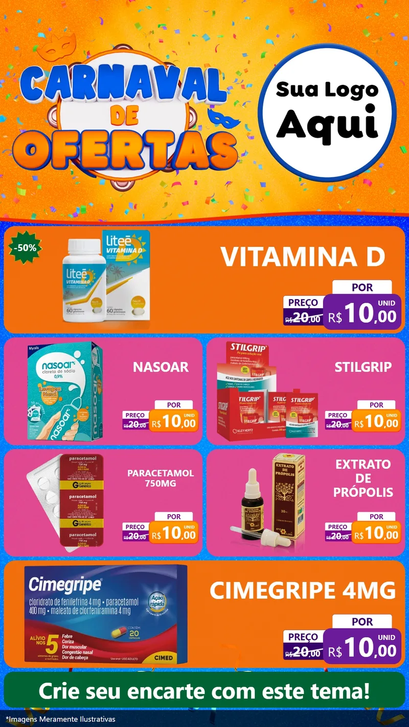 Modelo de TV para TV Vertical com o tema Carnaval de Ofertas para Farmácia