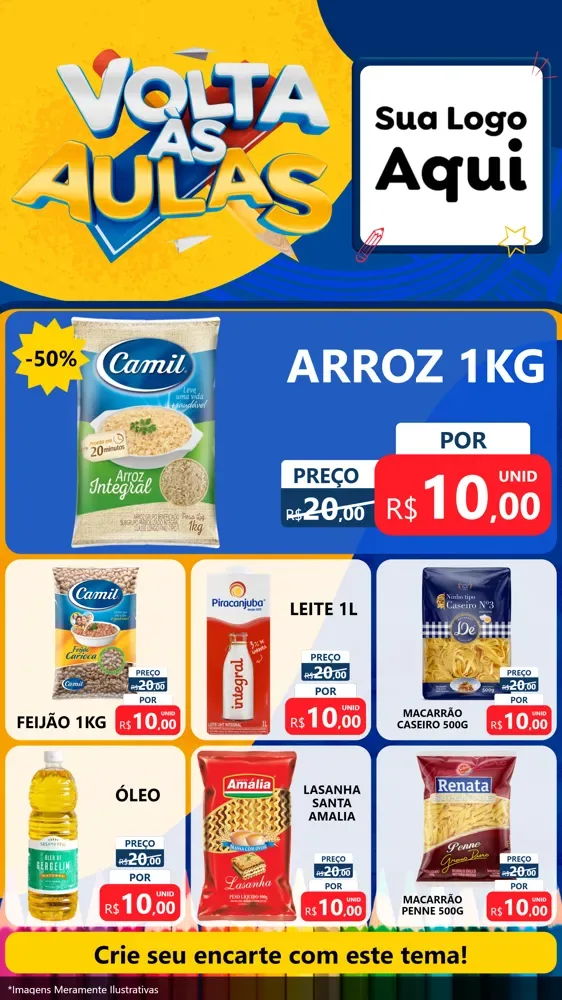 Modelo de Rede Social para Stories com o tema Volta Às Aulas para Supermercado