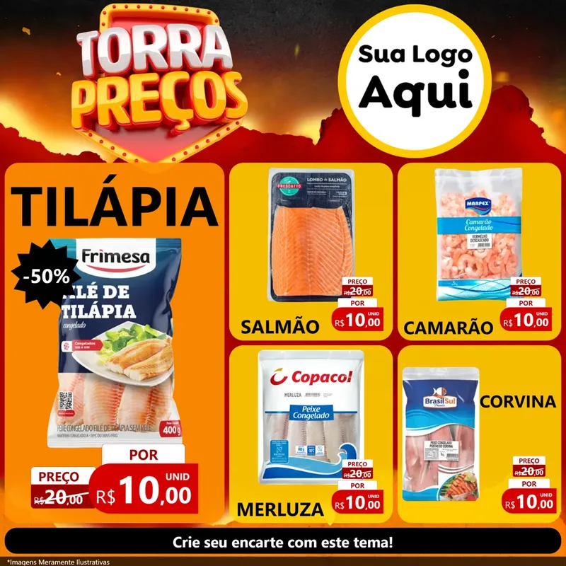 Modelo de Rede Social para Feed Facebook com o tema Torra Preços para Peixaria