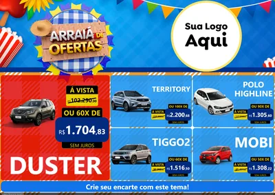 Modelo de Encarte para Encarte A4 Horizontal com o tema Arraiá de Ofertas para Concessionaria de Carros