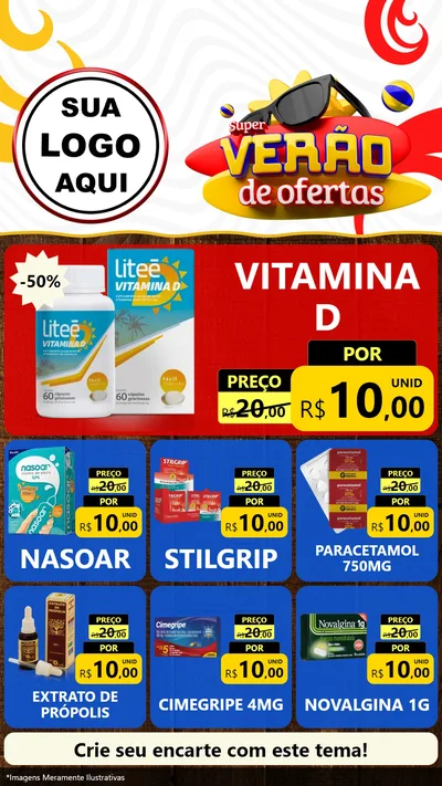Modelo de Rede Social para Stories com o tema Super Verão de Ofertas para Farmácia