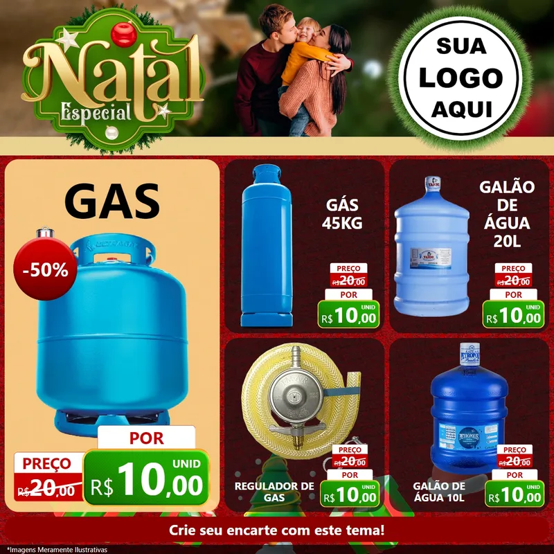 Modelo de Rede Social para Feed Facebook com o tema Natal Especial para Água e gás