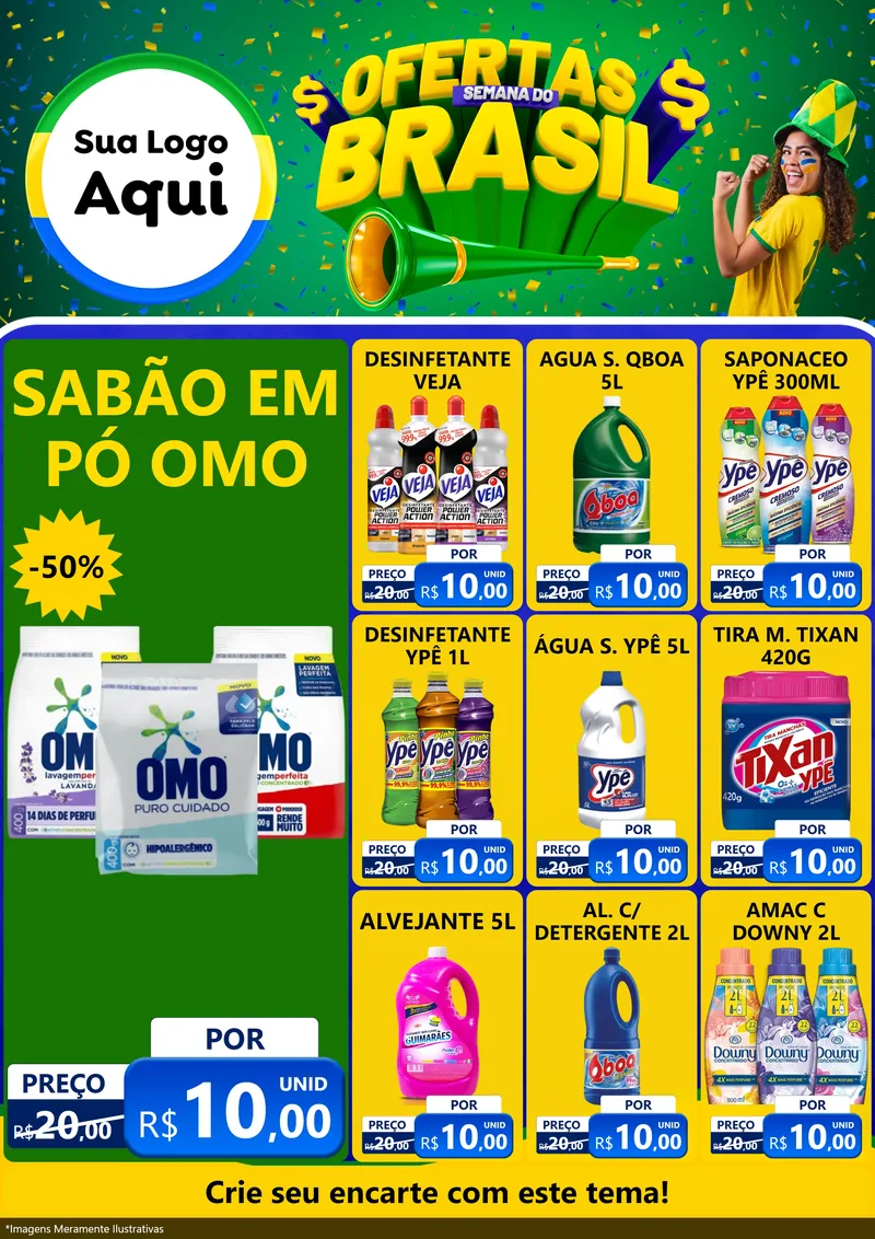 Modelo de Encarte para Encarte A4 Vertical com o tema Ofertas Semana do Brasil para Produtos de Limpeza