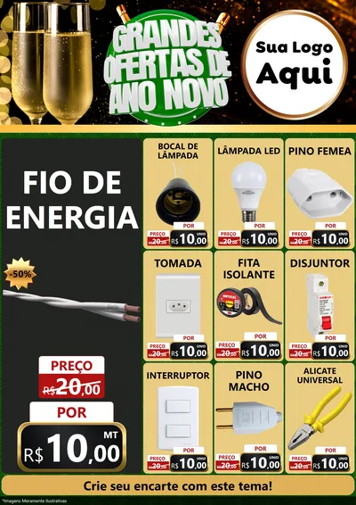 Modelo de Encarte para Encarte A4 Vertical com o tema Grandes Ofertas de Ano Novo para Materiais Elétricos