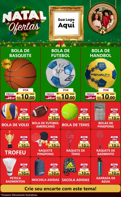 Modelo de Encarte para Encarte Grande com o tema Natal de Ofertas para Artigos Esportivos
