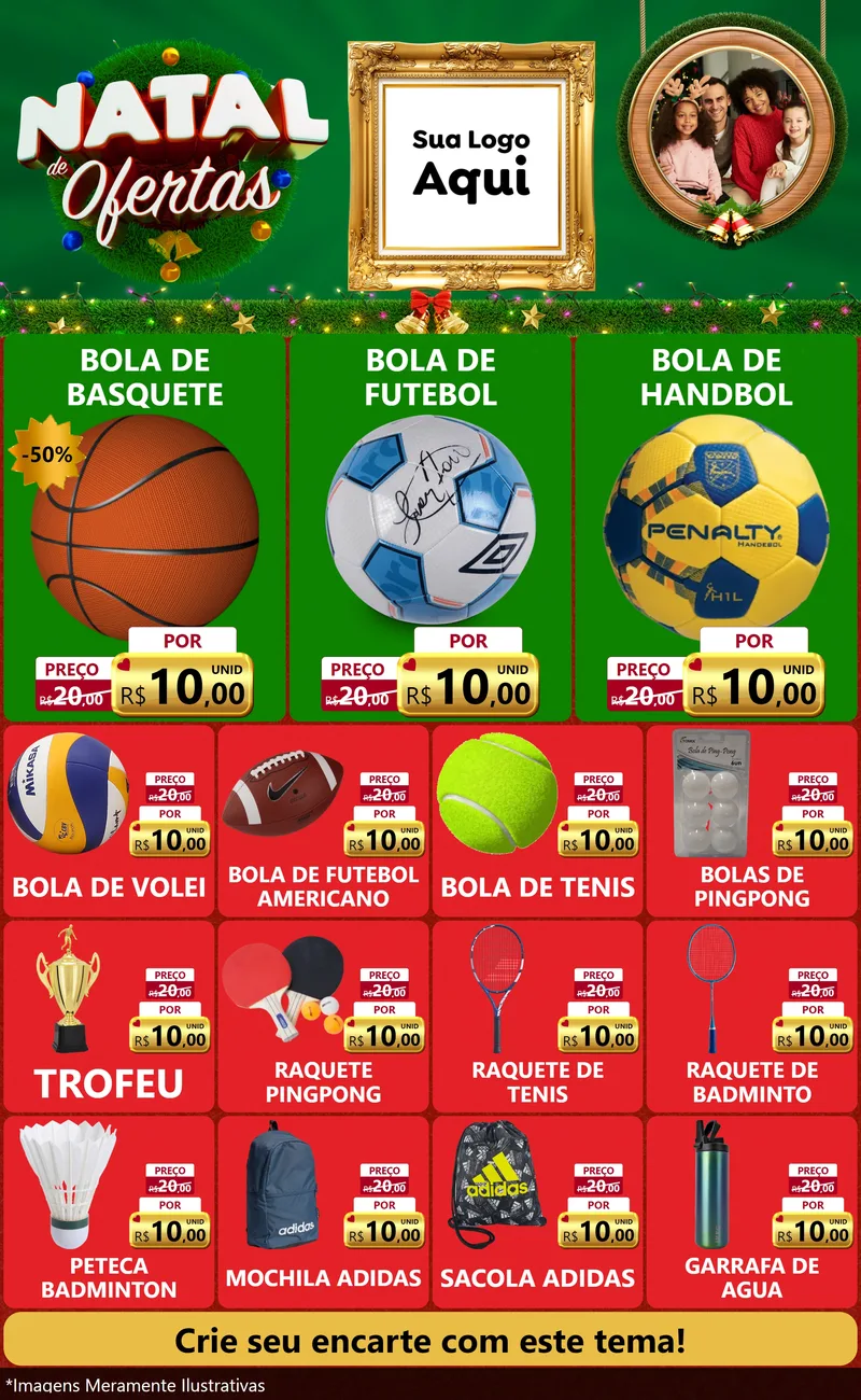 Modelo de Encarte para Encarte Grande com o tema Natal de Ofertas para Artigos Esportivos