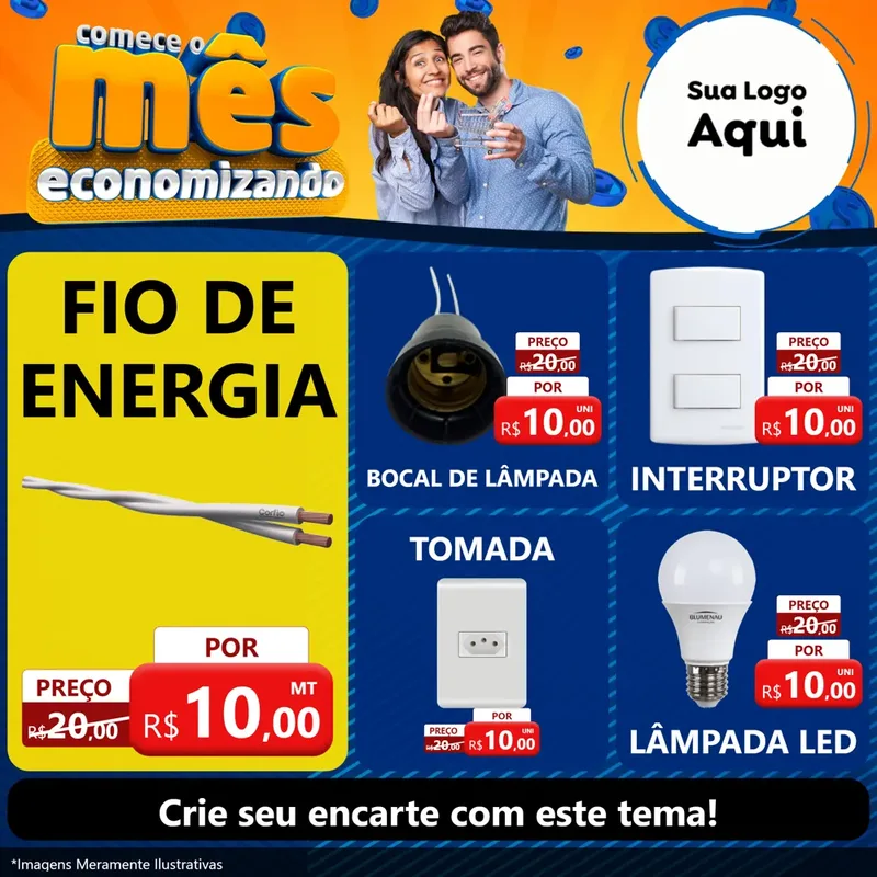 Modelo de Rede Social para Feed Facebook com o tema Comece O Mês Economizando para Materiais Elétricos