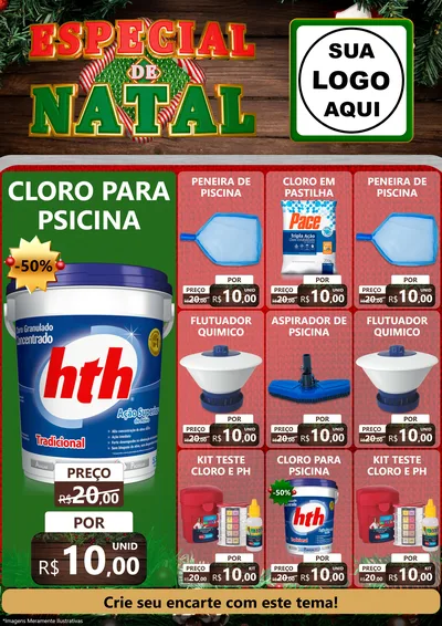 Modelo de Encarte para Encarte A4 Vertical com o tema Especial de Natal para Produtos para Piscina