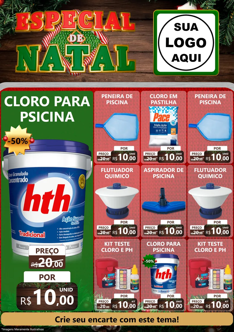 Modelo de Encarte para Encarte A4 Vertical com o tema Especial de Natal para Produtos para Piscina