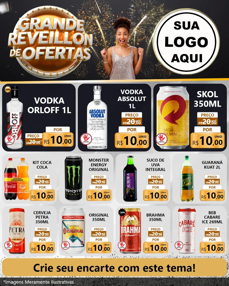 Modelo de Rede Social para Feed Instagram com o tema Grande Réveillon de Ofertas para Distribuidora de bebidas