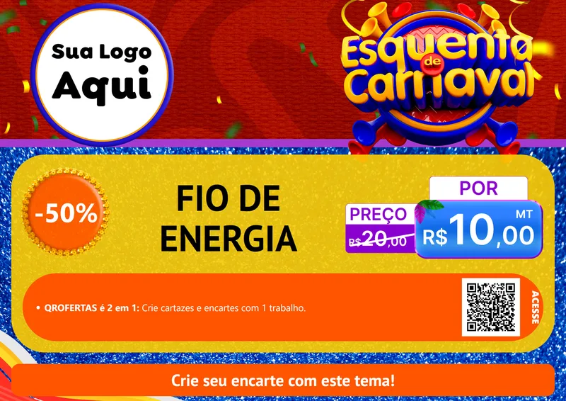 Modelo de Cartaz para Cartaz A4 Horizontal com o tema Esquenta de Carnaval para Materiais Elétricos