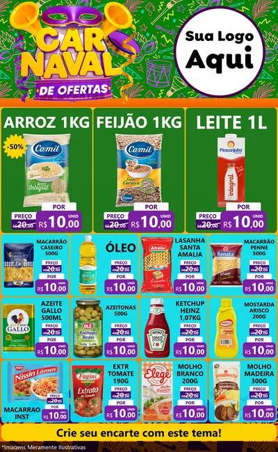 Modelo de Encarte para Encarte Grande com o tema Carnaval de Ofertas para Supermercado