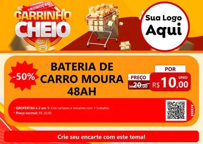 Modelo de Cartaz para Cartaz A4 Horizontal com o tema Promoção carrinho cheio para Baterias Elétricas