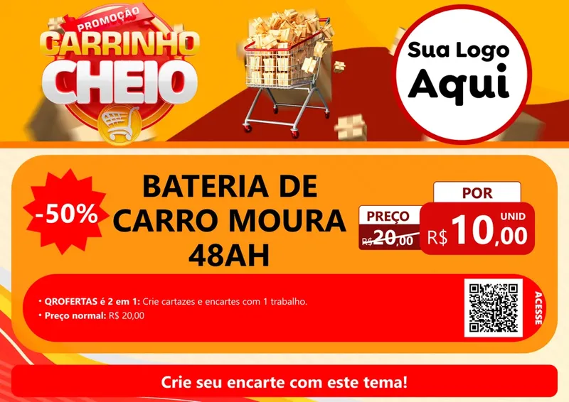 Modelo de Cartaz para Cartaz A4 Horizontal com o tema Promoção carrinho cheio para Baterias Elétricas
