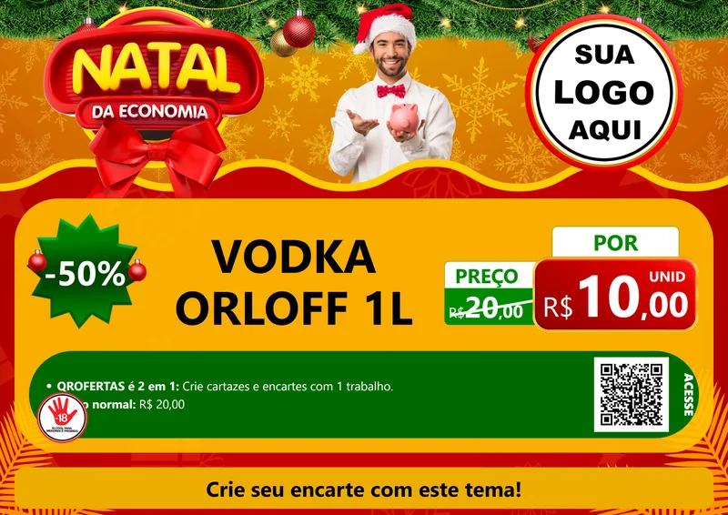 Modelo de Cartaz para Cartaz A4 Horizontal com o tema Natal da Economia para Distribuidora de bebidas