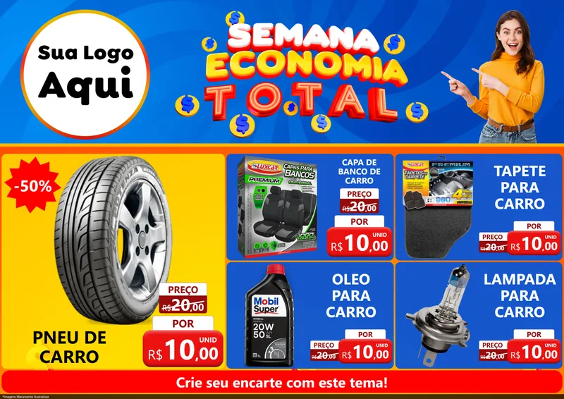 Modelo de Encarte para Encarte A4 Horizontal com o tema Semana Economia Total para Auto peças