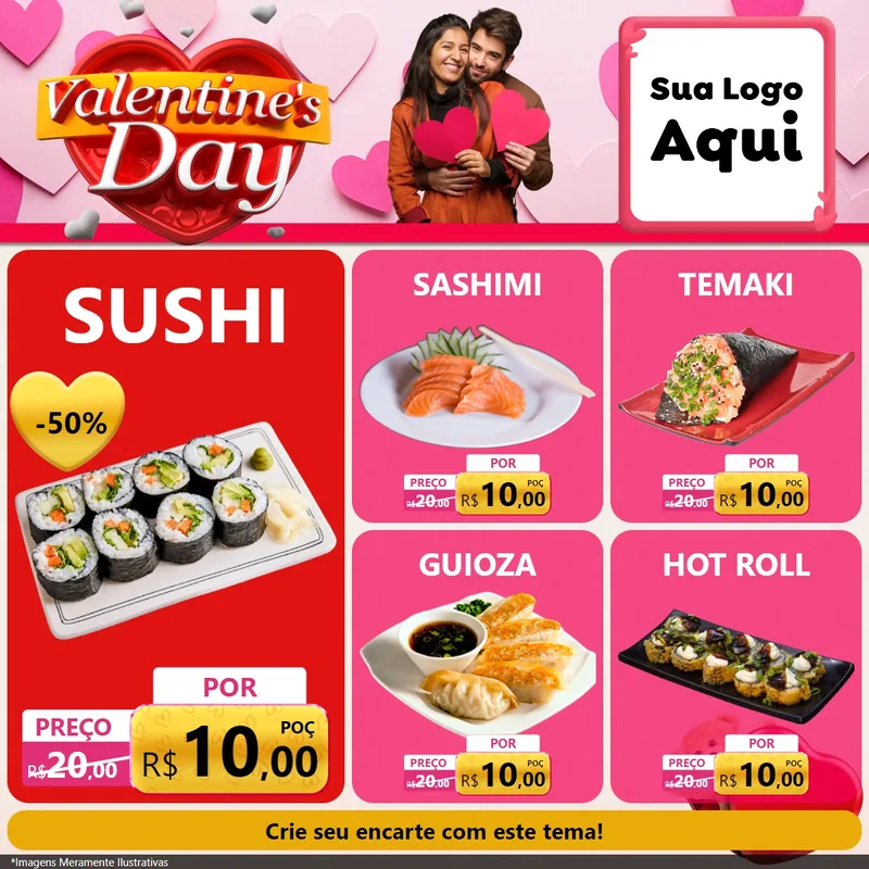 Modelo de Rede Social para Feed Facebook com o tema Valentine's Day para Comida japonesa