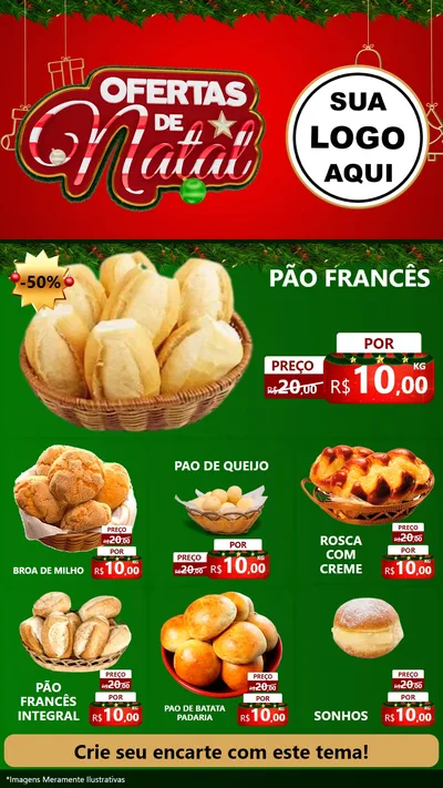 Modelo de Rede Social para Stories com o tema Ofertas de Natal para Padaria