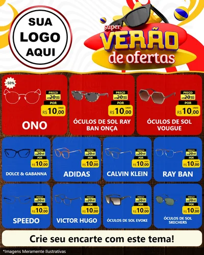 Modelo de Rede Social para Feed Instagram com o tema Super Verão de Ofertas para Óticas