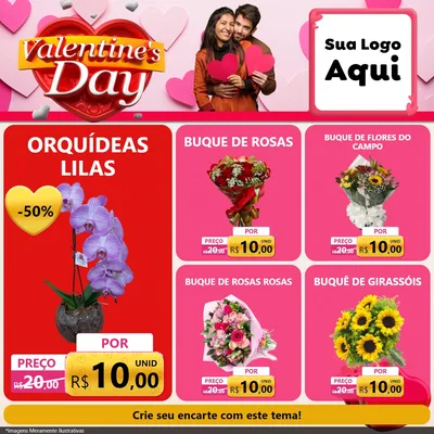 Modelo de Rede Social para Feed Facebook com o tema Valentine's Day para Floricultura e jardim