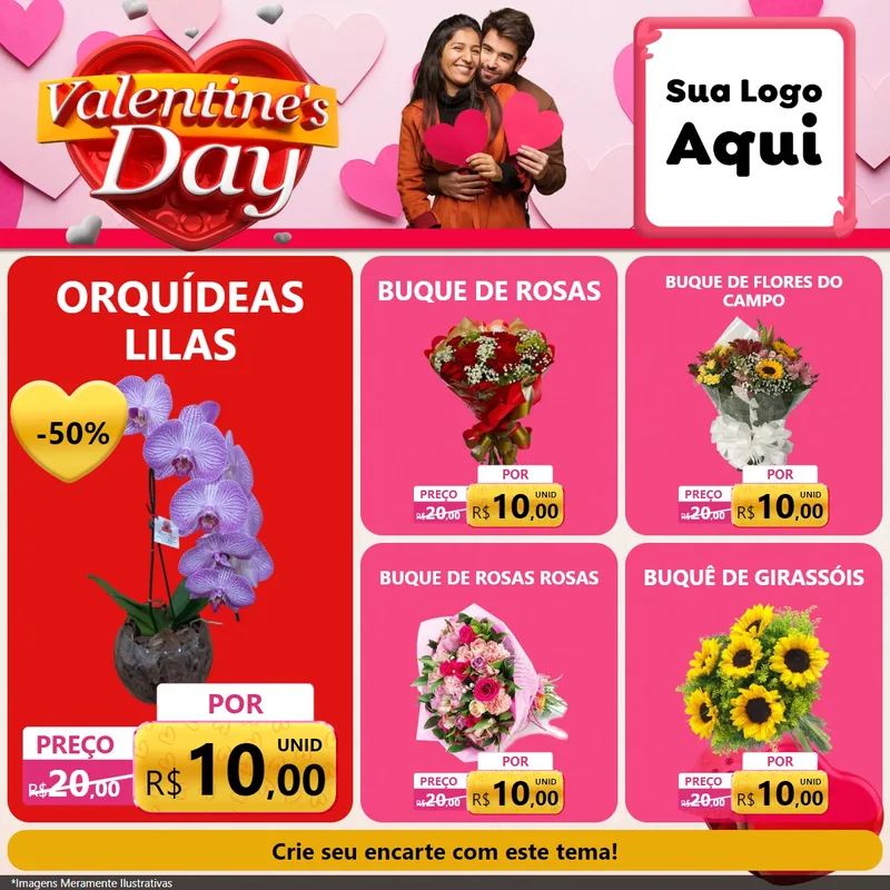 Modelo de Rede Social para Feed Facebook com o tema Valentine's Day para Floricultura e jardim