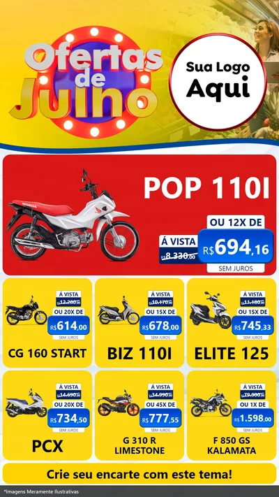 Modelo de Rede Social para Stories com o tema Ofertas de Julho para Concessionaria de Motos